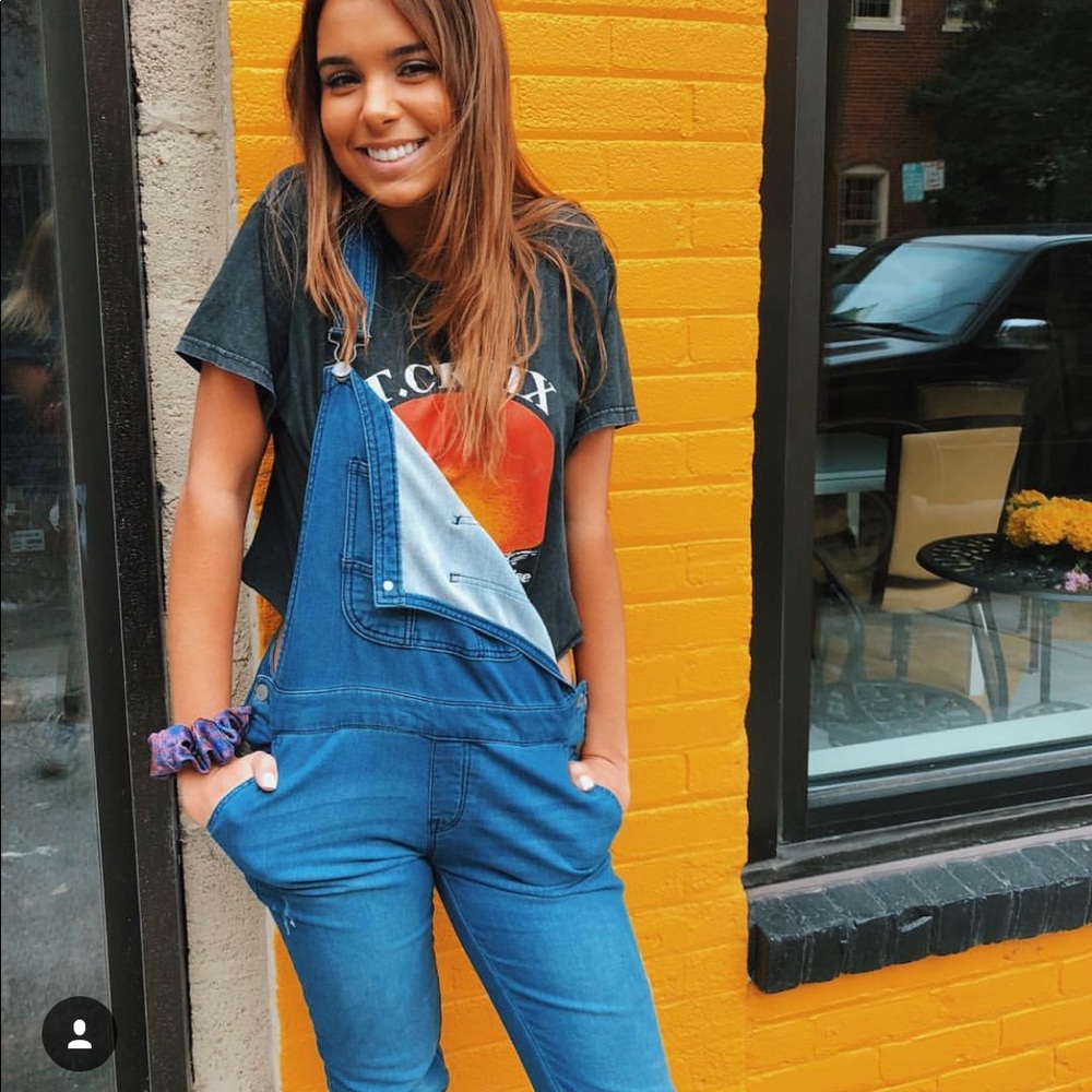 Blue & black denim overalls